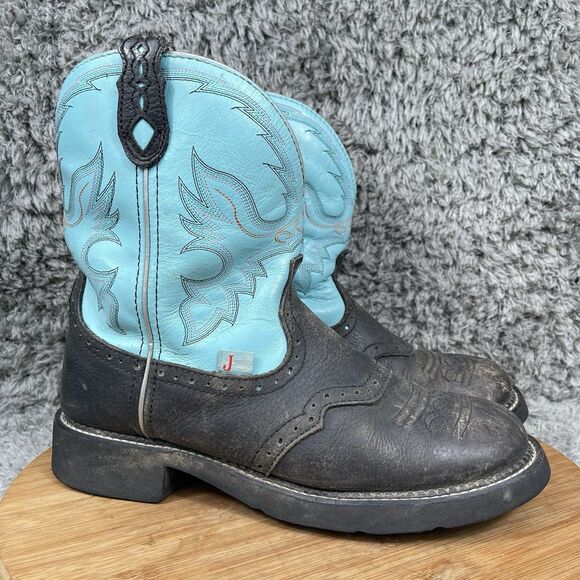 Justin Gypsy Gemma Leather Cowgirl Boots Black Turquoise Women's 10 B L9905 - Picture 1 of 9